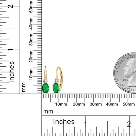 14K Yellow Gold with 0.87 Cttw Emerald and White Diamond Leverback Drop Earrings - Picture 4 of 4